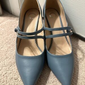NWOT Blue Heels with Pointed Toe and Low Heel